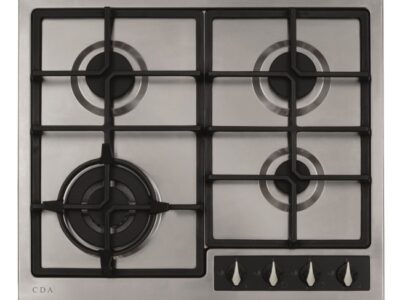 CDA 58cm 4 Burner Gas Hob with Wok Burner and Cast Iron Pan Stands – Stainless Steel