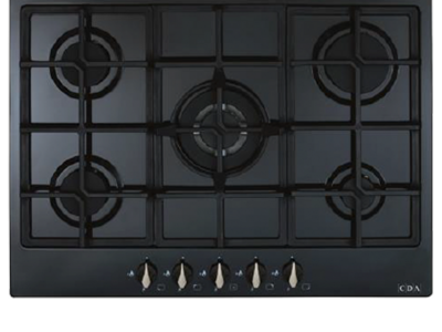 CDA HG7251BL 70cm Black 5 burner Designer Gas Hob | Cast Iron Pan Supports