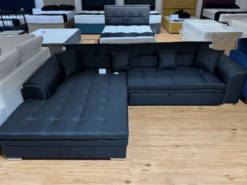 Avery Large Black Fabric Corner Sofa Bed (Clearance Line)