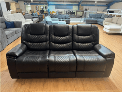 Pollyanna Faux Leather Black 3 Seater Manual Reclining Sofa (Clearance Line)