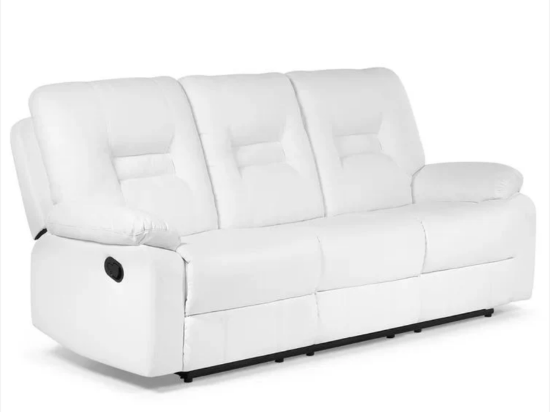 White Faux Leather Manual Reclining 3 Seater Sofa (Clearance Line)