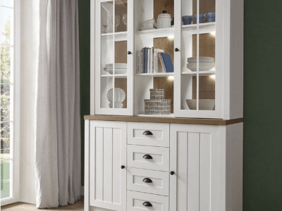 Borgins White & Oak Effect Display Cabinet (Clearance Line)
