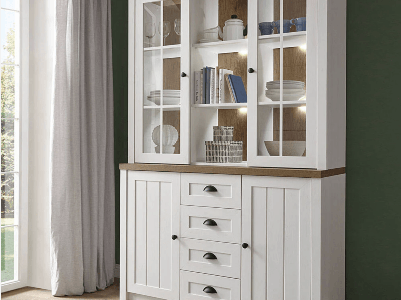 Borgins White & Oak Effect Display Cabinet (Clearance Line)