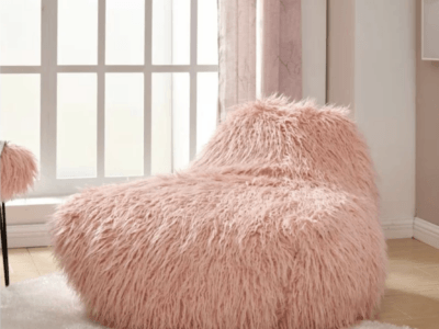 Faux Sheepskin Pink Bean Bag Chair (Clearance Line)