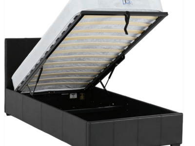 WAV 3ft Single Black Faux Leather Ottoman Bedstead