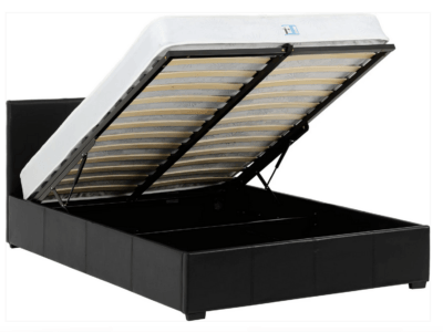 WAV 5ft Kingsize Black Faux Leather Ottoman Bedstead